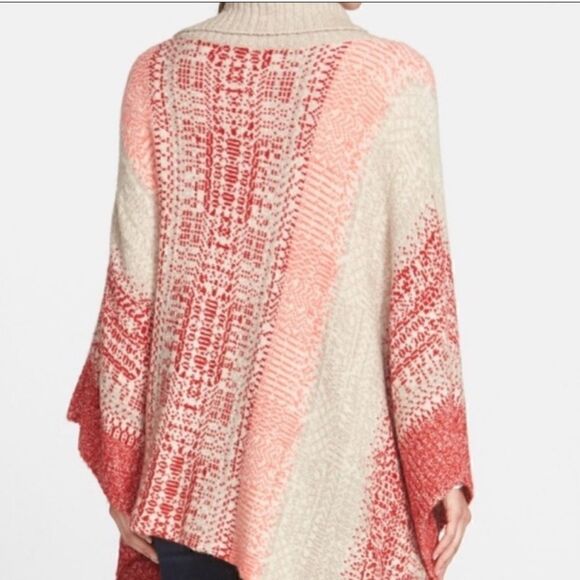 Caslon Jacquard Button Cowl Neck Sweater-Knit Poncho Red Salmon Gray Siz… - Picture 6 of 17